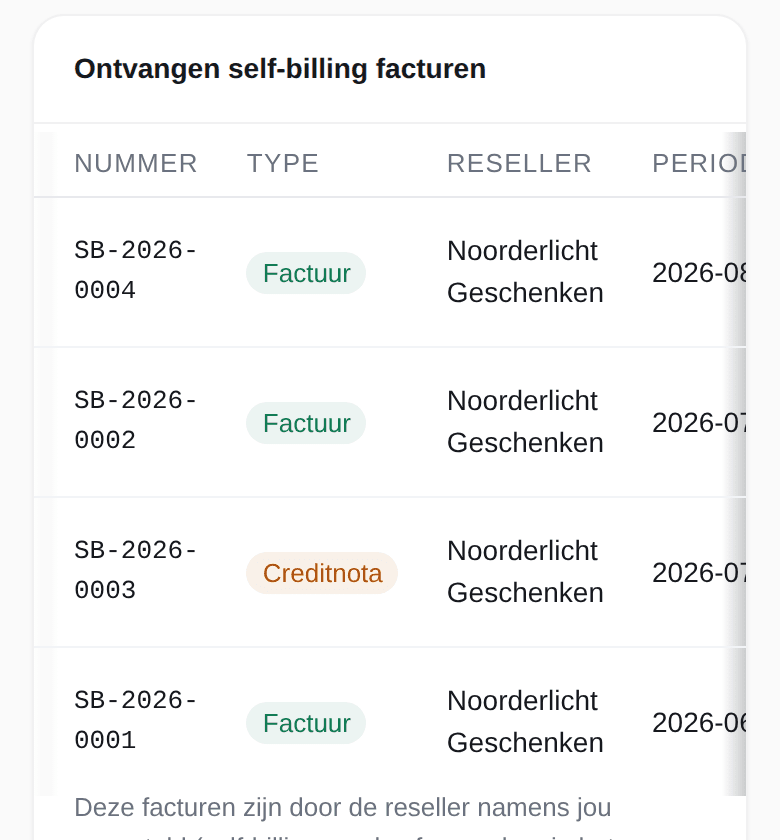 Ontvangen self-billing facturen in het merkportaal