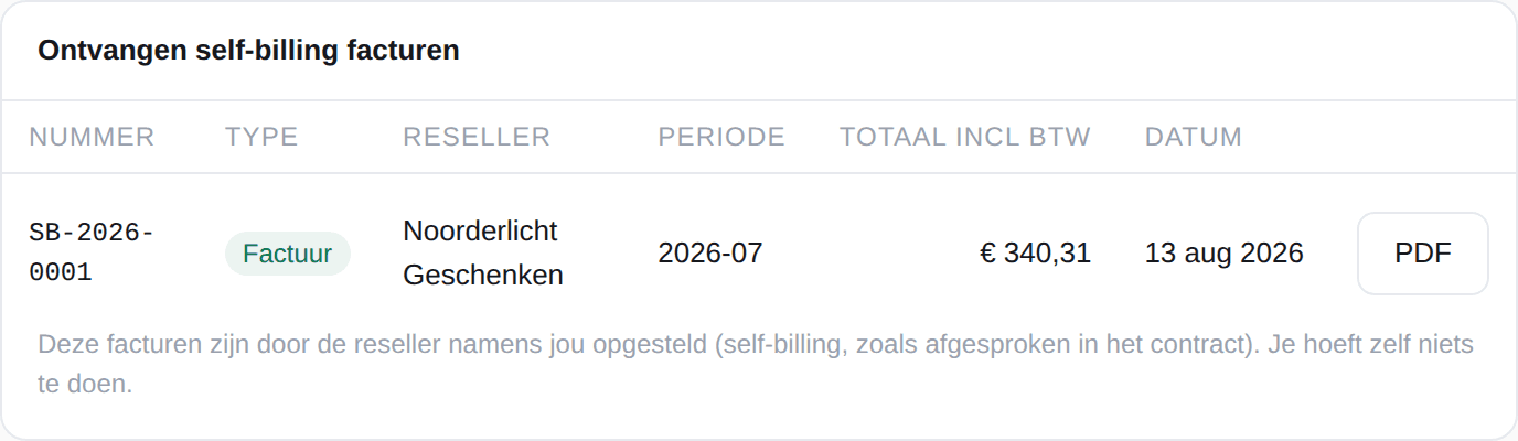 Ontvangen self-billing facturen in het merkportaal
