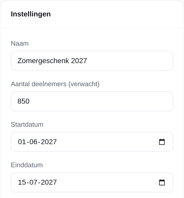 Het campagneformulier in het resellerportaal, met de consumentenwaarde per collega en de punteninstelling